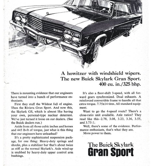 Buick Skylark Gran Sport Car 1960s Vintage Print Ad 9 inch Tall Automobile Tear - Picture 3 of 4